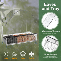 【Back-to-School】Blinkit 0162 Acrylic Bird Feeder - Window Suction Cup Mount, 6 Strong Suction Cups,Transparent Visual Design,Widened Eaves Prevent Rain & Spillage,Ideal for Bird Watching, Black/White/Gray - thumbnail 7