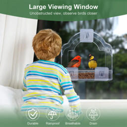 【Back-to-School】Blinkit 0162 Acrylic Bird Feeder - Window Suction Cup Mount, 6 Strong Suction Cups,Transparent Visual Design,Widened Eaves Prevent Rain & Spillage,Ideal for Bird Watching, Black/White/Gray - thumbnail 2