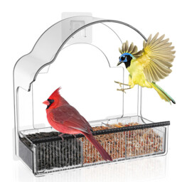 【Back-to-School】Blinkit 0162 Acrylic Bird Feeder - Window Suction Cup Mount, 6 Strong Suction Cups,Transparent Visual Design,Widened Eaves Prevent Rain & Spillage,Ideal for Bird Watching, Black/White/Gray