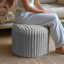 Round Pouf Stool, Round Bean Bag Footstool, Couch Stool, Footstool with High-Quality Faux Fur, Pouf, Bean Pouf Cushion, Indoor Stool for Couch and Living Room, 38 x 50 x 50 cm, Grey - thumbnail 7