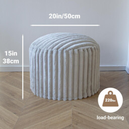 Round Pouf Stool, Round Bean Bag Footstool, Couch Stool, Footstool with High-Quality Faux Fur, Pouf, Bean Pouf Cushion, Indoor Stool for Couch and Living Room, 38 x 50 x 50 cm, Grey - thumbnail 5