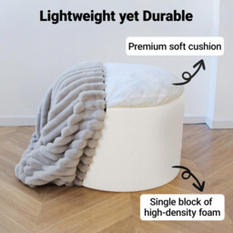 Round Pouf Stool, Round Bean Bag Footstool, Couch Stool, Footstool with High-Quality Faux Fur, Pouf, Bean Pouf Cushion, Indoor Stool for Couch and Living Room, 38 x 50 x 50 cm, Grey - thumbnail 4