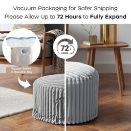 Round Pouf Stool, Round Bean Bag Footstool, Couch Stool, Footstool with High-Quality Faux Fur, Pouf, Bean Pouf Cushion, Indoor Stool for Couch and Living Room, 38 x 50 x 50 cm, Grey - thumbnail 3