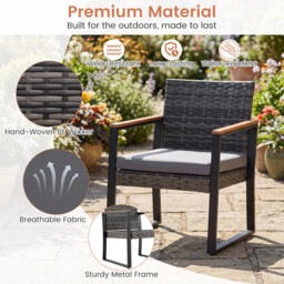Costway 3-Piece PE Wicker Patio Set with Soft Cushion and Side Table for Balcony-Grey - thumbnail 3