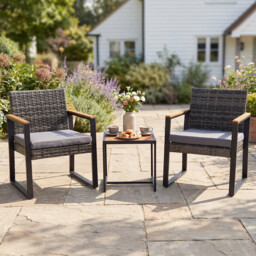 Costway 3-Piece PE Wicker Patio Set with Soft Cushion and Side Table for Balcony-Grey - thumbnail 6