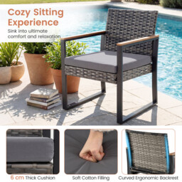 Costway 3-Piece PE Wicker Patio Set with Soft Cushion and Side Table for Balcony-Grey - thumbnail 7
