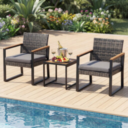 Costway 3-Piece PE Wicker Patio Set with Soft Cushion and Side Table for Balcony-Grey - thumbnail 2