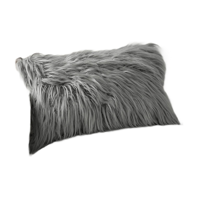 Phantoscope Faux Fur Pillow Cover Decorative Fluffy Throw Pillow Mongolian Soft Fuzzy Pillow Case Cushion Cover for Bedroom and Couch, Gray 18 x 18 Inches - image 1