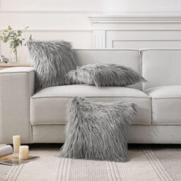 Phantoscope Faux Fur Pillow Cover Decorative Fluffy Throw Pillow Mongolian Soft Fuzzy Pillow Case Cushion Cover for Bedroom and Couch, Gray 18 x 18 Inches - thumbnail 3