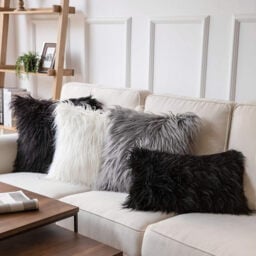 Phantoscope Faux Fur Pillow Cover Decorative Fluffy Throw Pillow Mongolian Soft Fuzzy Pillow Case Cushion Cover for Bedroom and Couch, Gray 18 x 18 Inches - thumbnail 6