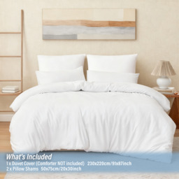 LeBonsoir White Duvet Cover Set，230x220cm/50x75cmx2 Soft Double Brushed Bedding Set， with Zip， 3 Pieces， Includes 1 Duvet Cover & 2 Pillowcases，NO Comforter - thumbnail 5
