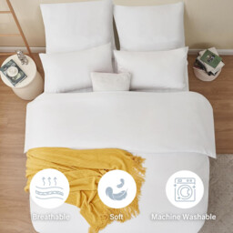 LeBonsoir White Duvet Cover Set，230x220cm/50x75cmx2 Soft Double Brushed Bedding Set， with Zip， 3 Pieces， Includes 1 Duvet Cover & 2 Pillowcases，NO Comforter - thumbnail 2