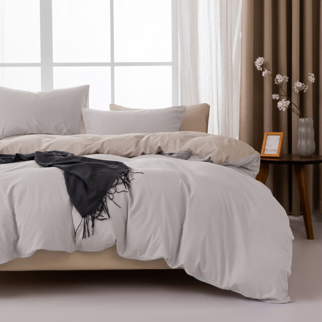 MENDALE Duvet Cover Set - Premium Bedding Set - 200*200 cm Duvet Cover with 65*65 cm Pillow Case - Soft Brushed Microfiber- Off-white & Khaki - image 1