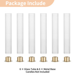 Candlestick Holder with Ribbed Hurricane: Set of 6 Metal Candle Holders with Glass Cylinders - Gold Taper Candleholders for Birthday Valentine Wedding Table Centerpiece Outdoor Decor - thumbnail 6