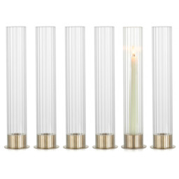 Candlestick Holder with Ribbed Hurricane: Set of 6 Metal Candle Holders with Glass Cylinders - Gold Taper Candleholders for Birthday Valentine Wedding Table Centerpiece Outdoor Decor - thumbnail 1