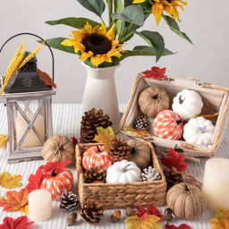 Marrybox Fall Decorative Pumpkins Plush Orange/Hessian/White 12pcs - thumbnail 4