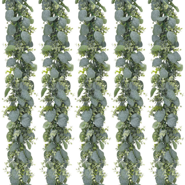Yuejia 2pc 5.5ft/1.67m Artificial Eucalyptus Garland Fake Silver Dollar Eucalyptus Greenery Garland Vines Table Runner for Wedding Arch Backdrop Table Centerpiece Home Mantle Decor - image 1