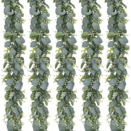 Yuejia 2pc 5.5ft/1.67m Artificial Eucalyptus Garland Fake Silver Dollar Eucalyptus Greenery Garland Vines Table Runner for Wedding Arch Backdrop Table Centerpiece Home Mantle Decor - thumbnail 1