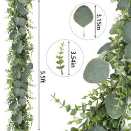 Yuejia 2pc 5.5ft/1.67m Artificial Eucalyptus Garland Fake Silver Dollar Eucalyptus Greenery Garland Vines Table Runner for Wedding Arch Backdrop Table Centerpiece Home Mantle Decor - thumbnail 5