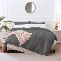 LeBonsoir Dark Gray Bedding Duvet Cover Set，200x200cm/50x75cmx2 Breathable Durable Soft Comfy， with Zip， 3 Pieces， Includes 1 Duvet Cover & 2 Pillowcases，NO Comforter - thumbnail 3
