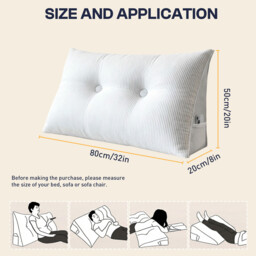 LeBonsoir Back Cushion - Reading Cushion for Bed and Sofa， Wedge Cushion， Back Pad for Wall， Seat Cushion， Wall Cushion， Washable Cover (White，80 cm) - thumbnail 7