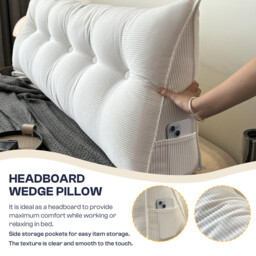 LeBonsoir Back Cushion - Reading Cushion for Bed and Sofa， Wedge Cushion， Back Pad for Wall， Seat Cushion， Wall Cushion， Washable Cover (White，80 cm) - thumbnail 6
