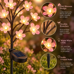 Solar Cherry Blossom String Lights, Cherry Blossom, 20 LEDs, Solar Powered, Waterproof Decorative Lights - thumbnail 2