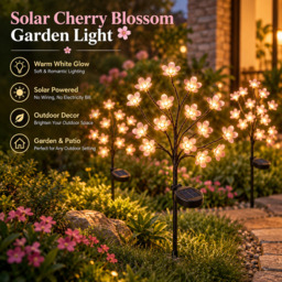 Solar Cherry Blossom String Lights, Cherry Blossom, 20 LEDs, Solar Powered, Waterproof Decorative Lights