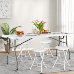 Costway 180 CM Folding Plastic Dining Table with Handle Metal Legs and Non-Slip Foot Pads - thumbnail 6