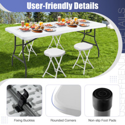 Costway 180 CM Folding Plastic Dining Table with Handle Metal Legs and Non-Slip Foot Pads