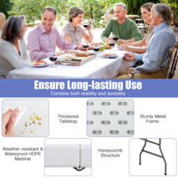 Costway 180 CM Folding Plastic Dining Table with Handle Metal Legs and Non-Slip Foot Pads - thumbnail 5