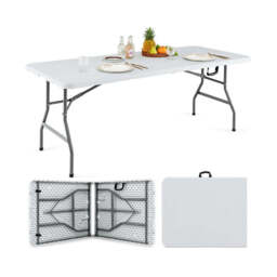 Costway 180 CM Folding Plastic Dining Table with Handle Metal Legs and Non-Slip Foot Pads - thumbnail 7