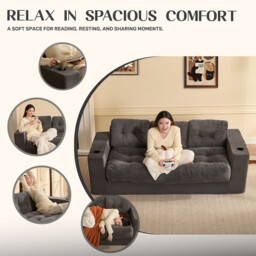 Ochama 3-Seater Couch for Living Room, Space-Saving Boneless Sofa in a Box with Cushions & Cup Holders, Corduroy Floor Sofa with Backrest, No Assembly Required, for Small Spaces & Teens,Grey - thumbnail 2