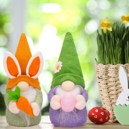 Yuejia 1Pcs 12in/30cmEaster Gnome Plush Elf Decorations,Handmade Gnome Bunny Faceless Doll Easter Ornaments, Easter Egg with Carrots Spring Home Decor Gifts for Women Men(green) - thumbnail 5