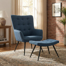 Accent Chair & Footstool Katelyn Denim Blue - thumbnail 1