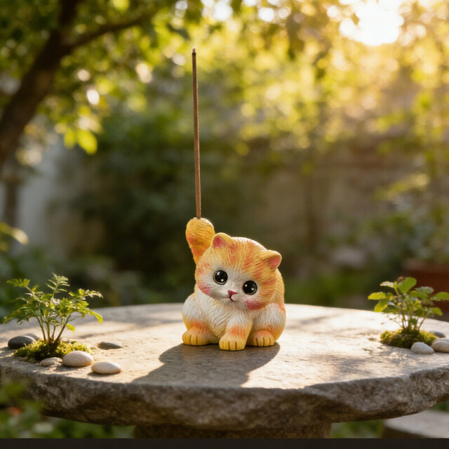 JU7CER 1pc Adorable Kitten-shaped Incense Holder Ceramic Aromatherapy Burner Creative Home Decor Ornamental Piece Home Zen Tea Ceremony Incense Burner Kung Fu Little Yellow Cat - Stick Incense - image 1