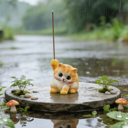JU7CER 1pc Adorable Kitten-shaped Incense Holder Ceramic Aromatherapy Burner Creative Home Decor Ornamental Piece Home Zen Tea Ceremony Incense Burner Kung Fu Little Yellow Cat - Stick Incense - thumbnail 3