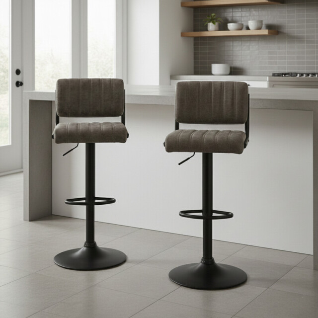 Bar Stools Paris Faux Distressed Leather Adjustable Height Grey 2pcs - image 1