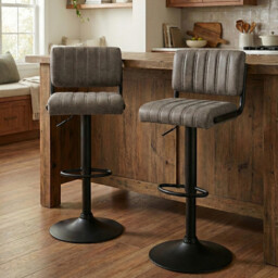 Bar Stools Paris Faux Distressed Leather Adjustable Height Grey 2pcs - thumbnail 5