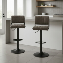 Bar Stools Paris Faux Distressed Leather Adjustable Height Grey 2pcs - thumbnail 1