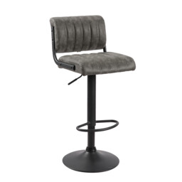 Bar Stools Paris Faux Distressed Leather Adjustable Height Grey 2pcs - thumbnail 2