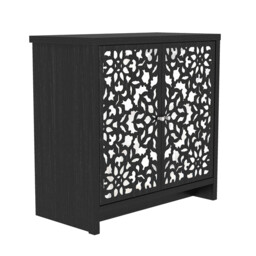 Galano Norwich 2 Door Sideboard – Modern Laser Cut Design with Acrylic Mirror – Storage Cabinet for Living Room, Bedroom, or Kitchen – Rustic Black Oak - thumbnail 7