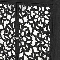Galano Norwich 2 Door Sideboard – Modern Laser Cut Design with Acrylic Mirror – Storage Cabinet for Living Room, Bedroom, or Kitchen – Rustic Black Oak - thumbnail 5