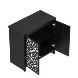 Galano Norwich 2 Door Sideboard – Modern Laser Cut Design with Acrylic Mirror – Storage Cabinet for Living Room, Bedroom, or Kitchen – Rustic Black Oak - thumbnail 3