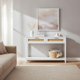 Interiors by Premier Console Table 2 Drawers Sherman White/Rattan - thumbnail 2