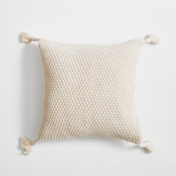 MEROPE, Cotton knit/Fringed Cushion Cover, 50x50cm, ivory, 1pack - thumbnail 4