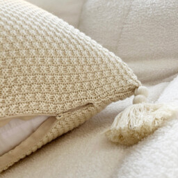MEROPE, Cotton knit/Fringed Cushion Cover, 50x50cm, ivory, 1pack - thumbnail 3