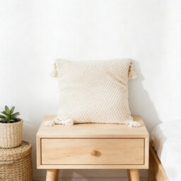 MEROPE, Cotton knit/Fringed Cushion Cover, 50x50cm, ivory, 1pack - thumbnail 5