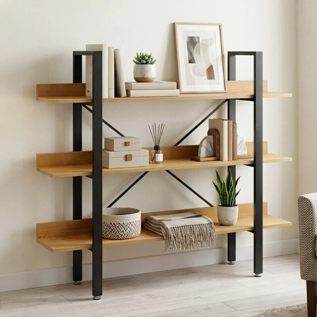 Interiors by Premier Bookcase Laxton 3 Shelves Oak Effect/Black Short - image 1
