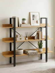 Interiors by Premier Bookcase Laxton 3 Shelves Oak Effect/Black Short - thumbnail 4